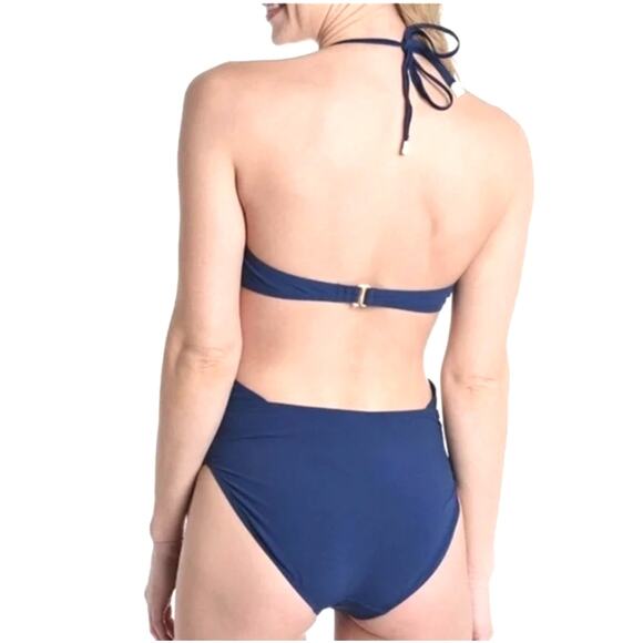 TORY‎ BURCH Wrap Halter One Piece Swimsuit Capri Blue Resort Cruise 36528 Sz S - Picture 2 of 8